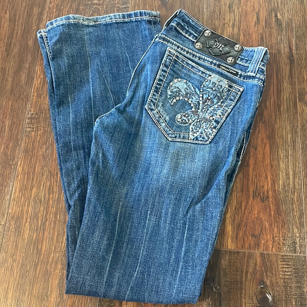 Miss Me Womens Jeans Flare Blue Denim Boot Cut Jeweled Embroidered Jeans Size 29